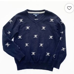 GAP kids Navy V neck sweater skull and crossbones size Medium (8) Halloween